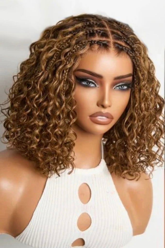 5x5 Lace Closure Boho Braids Pre Cut Glueless Wig Ombré Curly