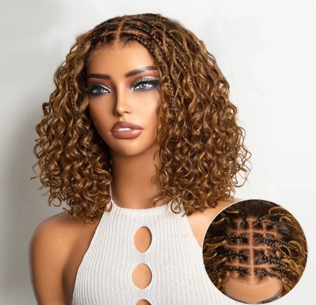 5x5 Lace Closure Boho Braids Pre Cut Glueless Wig Ombré Curly