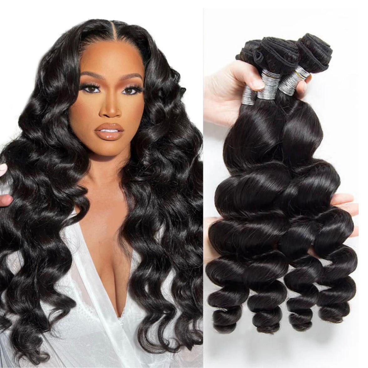 Loose UY Brazilian Hair 3 Bundles W/ 5x5 Swiss Lace Closure